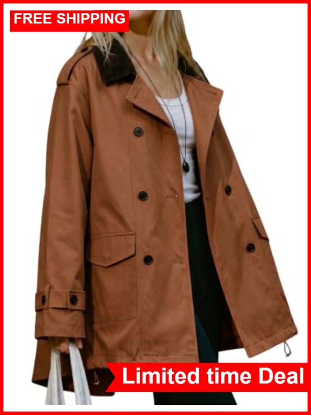 Oversized Double Breasted Trench Coat High Low Hem Fall Winter Jacket